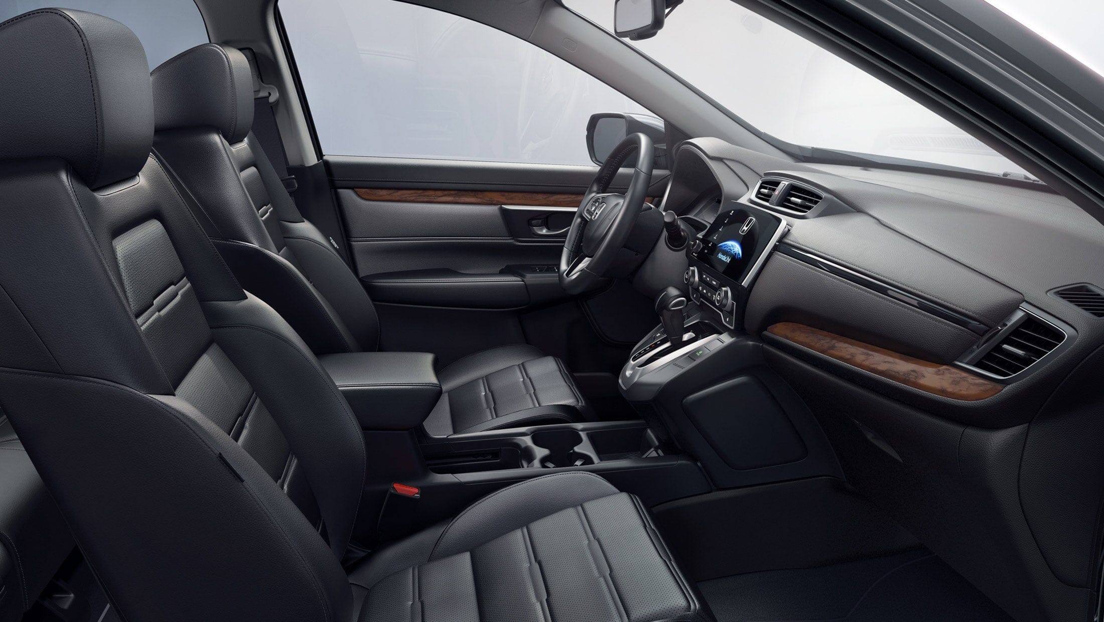Full interior shot of the 2019 Honda CR-V with leather-trimmed interior.